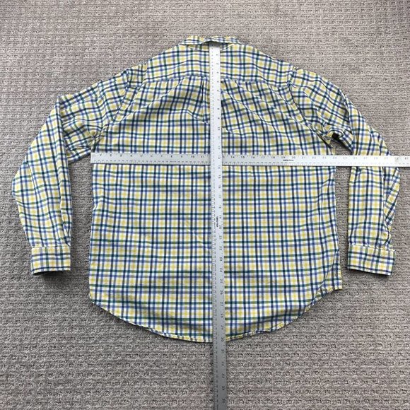 Eddie Bauer Shirt Men Large L Yellow White Blue Checkered Button Down Relaxed - Picture 9 of 11